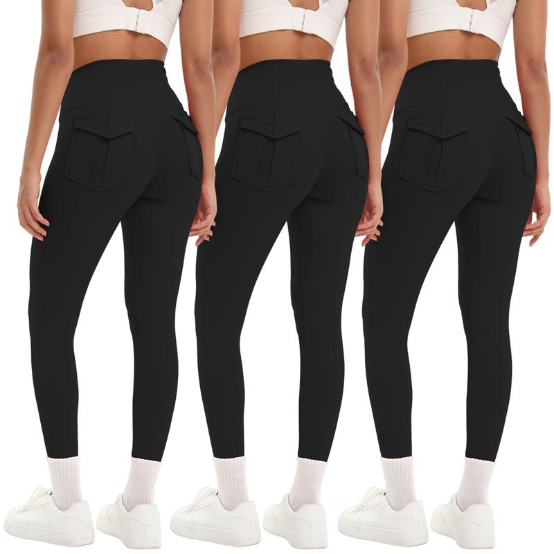 3 Pieces Women's Long Sports Leggings, High-Waist Sports Trousers with Mobile Phone Pocket, Leggings with Mobile Phone Pocket, Yoga Trousers, Tights Opaque for Sports, Leisure, Fitness activewear workout