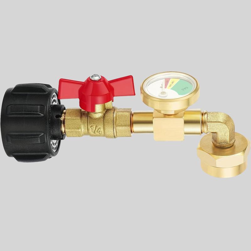 Propane Tank Gas Connector with Luminous Gauge, 90 Degree Design Brass Propane Tank Gas Connector, Outdoor Camping Kitchenware, Glow-in-the-dark Gauge Valve Camping Equipment, Camping Essentials, Christmas Gift