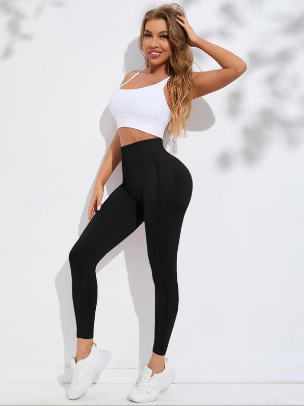 Women's Plain High Waist Sports Leggings, High Stretch Breathable Yoga Leggings, Ladies Sportswear for Indoor Outdoor Wear