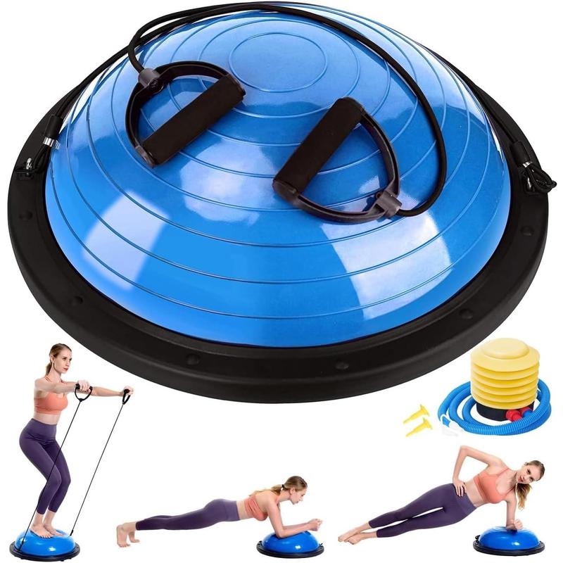 Half Balance Ball Trainer, Half Yoga Exercise Ball with Resistance Bands and Foot Pump, Balance Trainer for Stability Training, Strength Exercise Fitness, Home Gym Workout Equipment