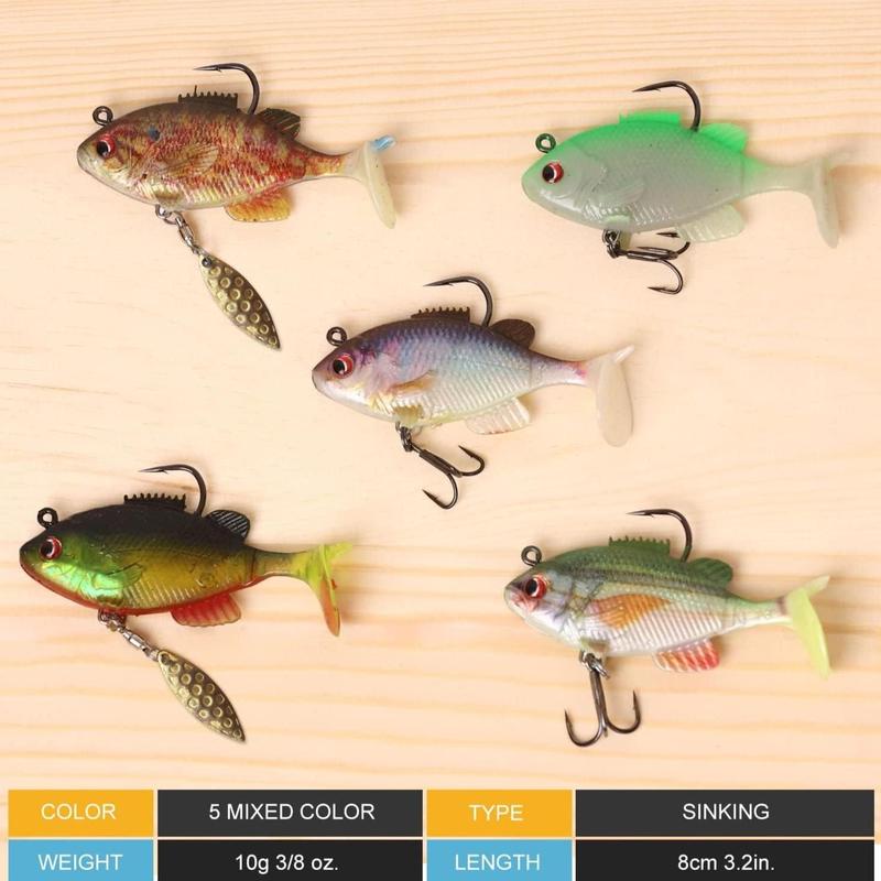 3D Bionic Fish Design Fishing Lure (5 Counts set), Life-like Soft Plastic Fishing Lure with Hook, Fishing Accessories for Bass Fishing, Fishing Equipment