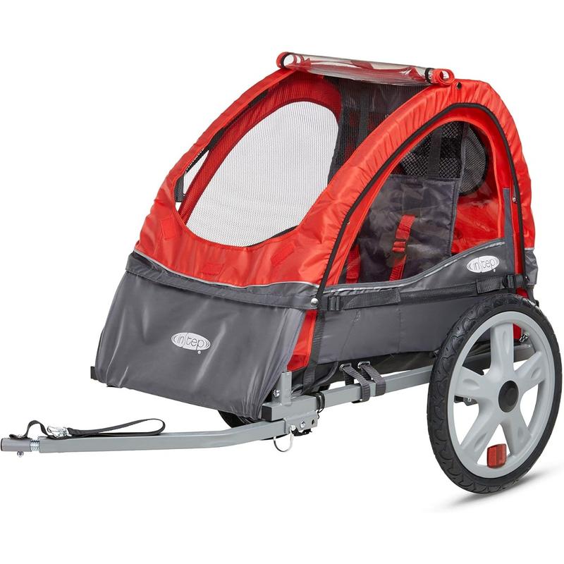 Sync and Take 2 Bike Trailer, Single and Double Seat Options, 5-Point Harness, Folding Frame, Quick Release Wheels, Easy Storage, With Bug Screen & Weather Shield, Bike Attachment