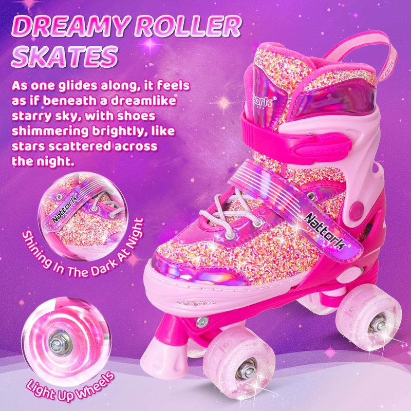 Nattork Adjustable Roller Skates for Kids - Candy Bubble Gum Pink