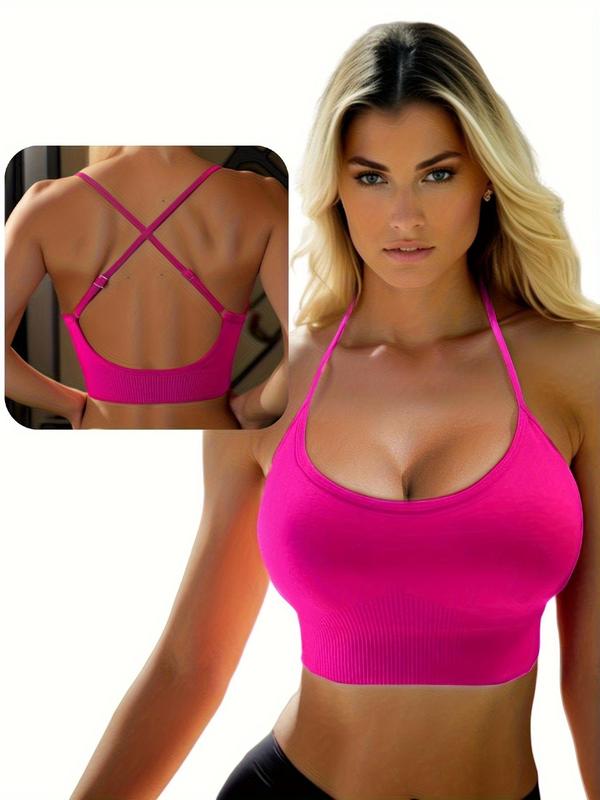 Women's Criss Cross Backless Breathable Sports Bra for Spring, Bras for Women, Solid Comfortable Wireless Push Up Bra, Summer Wear 2024, Softness Lightweight Lingerie Bralette for Women's Daily Wear