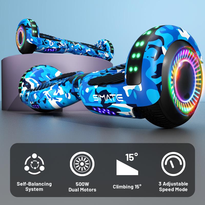 Smart Bluetooth with LED Cool light Scooter Christmas gift, support mobile APP operation, equipped with built-in Bluetooth speaker,three-speed function,high-performance 6.5-inch solid explosion-proof rubber wheels, UL2272 certified, Black Friday Discounts