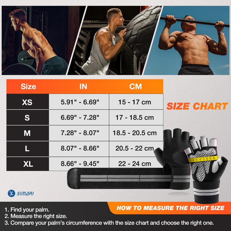 SIMARI Breathable Workout Gloves for Men Women, Padded Weight Lifting Gloves with Wrist Wraps Support, Full Palm Protection, Gym Training SG902 half-finger glove