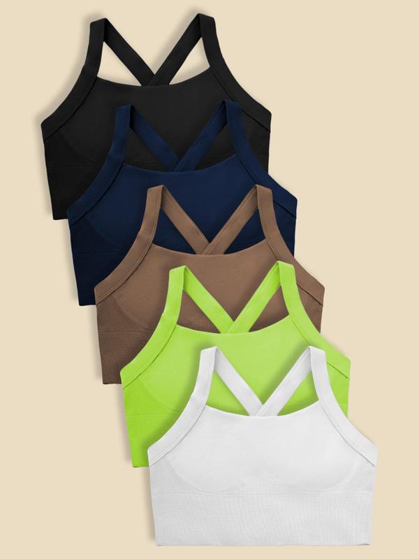 Women's Solid Criss Cross Cut Out Sports Running Vest, Back To School Sleeveless Workout Crop Top, Running Vest for Women, Ladies Sportswear Clothes for Yoga Gym Running Tennis Pickleball