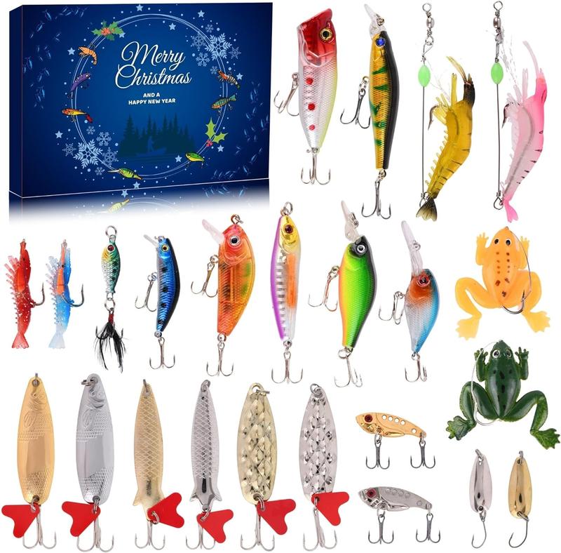 [Black Friday] Fishing Lures 24 PCS Advent Calendar Fishing Christmas Countdown - 24 Days Fishing Lures Set for Fisher Adult Men Teen Boys - 2024 Xmas Surprise Gift