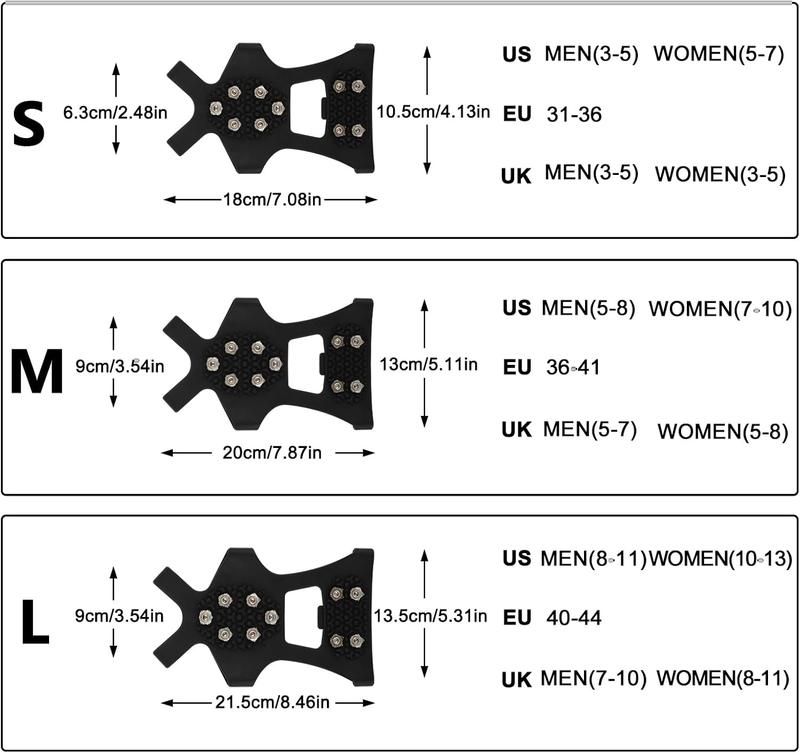 Crampons Ice Cleats for Shoes and Boots, Traction Cleats Ice Snow Grips with 10 Stainless Steel Spikes, Winter Outdoor Anti-Slip Crampon for Walking, Fishing, Climbing and Hiking