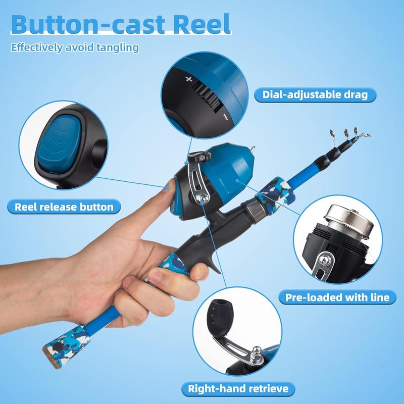 Kids Fishing Pole Kit SetPortable Telescopic Fishing Rod and Reel Combo Full Kits for Boys, Girls, Beginner, Youth