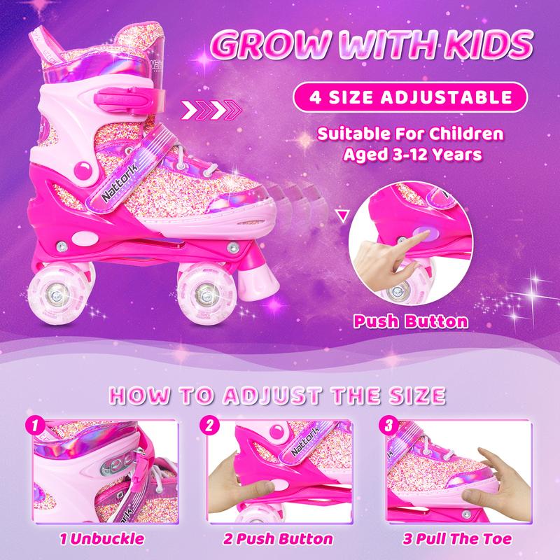 Nattork Adjustable Roller Skates for Kids - Candy Bubble Gum Pink