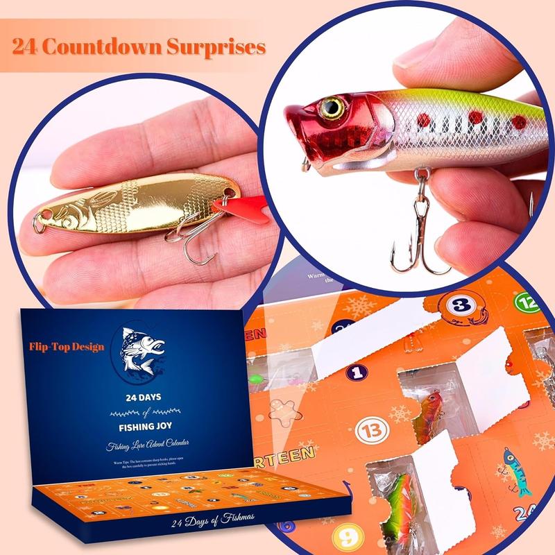 [Black Friday] Fishing Lures 24 PCS Advent Calendar Fishing Christmas Countdown - 24 Days Fishing Lures Set for Fisher Adult Men Teen Boys - 2024 Xmas Surprise Gift