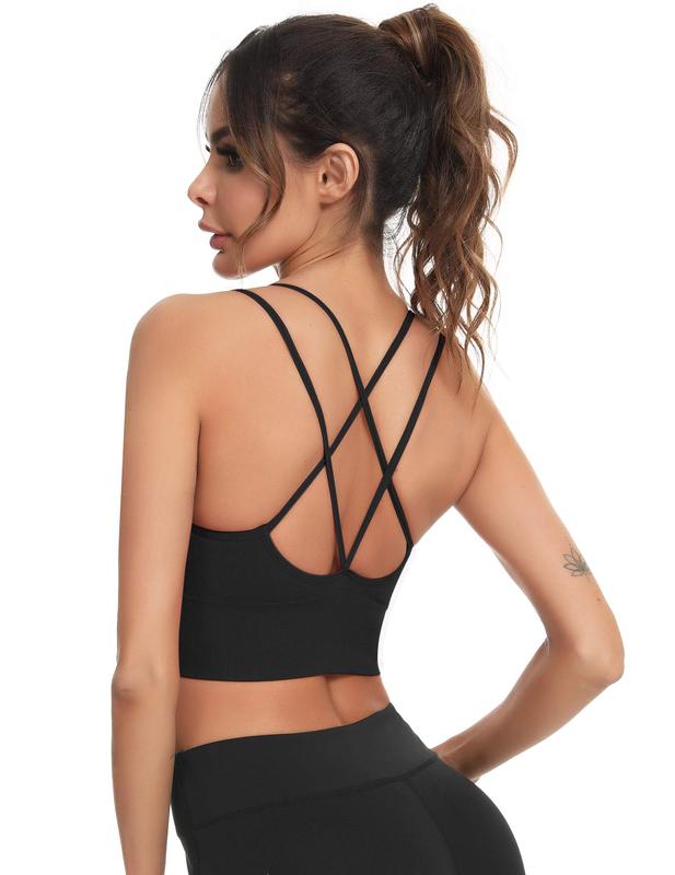 Cross Back Sport Bras Padded Strappy Criss Cross Cropped Bras for Yoga Workout Fitness Low Impact women exercise cycling clothing compression training