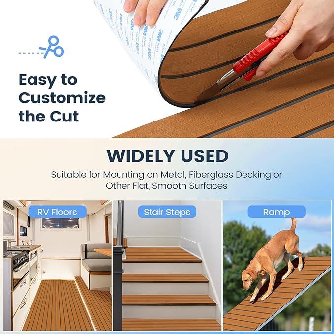 Boat Flooring EVA Foam Boat Decking Faux Teak Marine Flooring Boat Sea Deck Flooring for Yacht, Motorboat, RV, Kayak and Swimming Pool