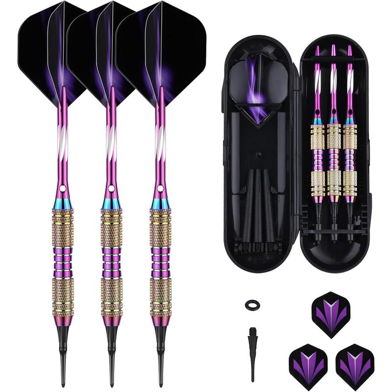 HZB Soft tip Darts Set 18 20 Grams - Professional Darts Plastic Tip with Brass Barrel + Aluminum Shafts + 50 Rubber o-Ring + 6 Flights +50 Soft Tips for Electronic Dartboard