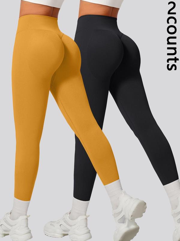 Women's Solid High Waist Sports Leggings, Sporty Comfy Breathable Seamless Skinny Pants for Yoga Gym Workout Running Cycling Hiking Walking, Ladies Sportswear for All Seasons