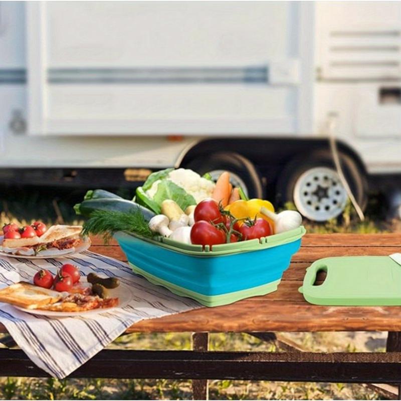 9-in-1 Foldable Camping Cutting Board Food Storage Basket Multi Functional Kitchen Space Saving Folding Design Durable and Safe Suitable for Campers