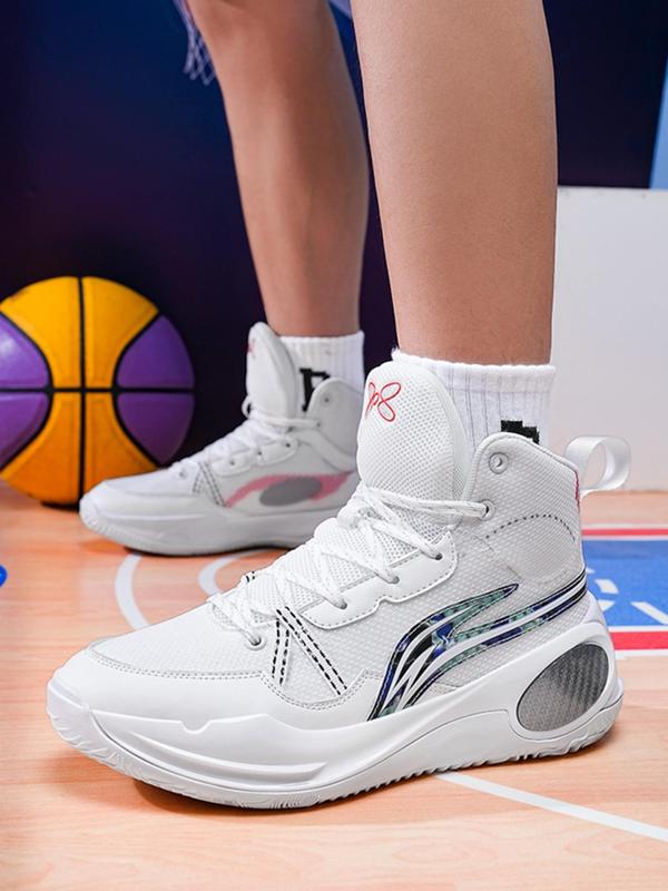 Unisex Colorblock Lace Up Basketball Shoes, Sporty Breathable Comfortable Non-slip Basketball Shoes, Basketball Footwear for Men & Women Athletic Shoes