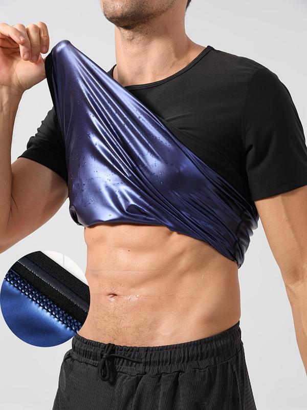 Men's Round Neck Sauna Top, Casual Regular Fit Short Sleeve Sauna Top for Gym Workout, Sport & Outdoor Clothing for All Seasons