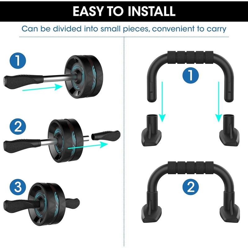 6-in-1 Ab Roller Kit with Knee Mat, Push-Up Bars, Resistance Bands, Workout Poster & Guide | Ultimate Home Gym Equipment for Abdominal Exercise for Men & Women