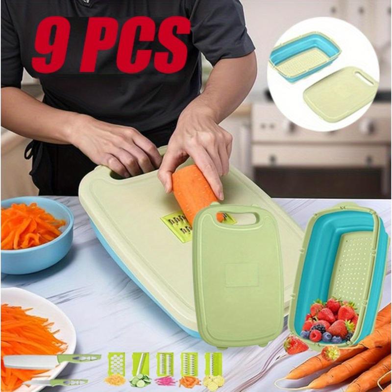 9-in-1 Foldable Camping Cutting Board Food Storage Basket Multi Functional Kitchen Space Saving Folding Design Durable and Safe Suitable for Campers