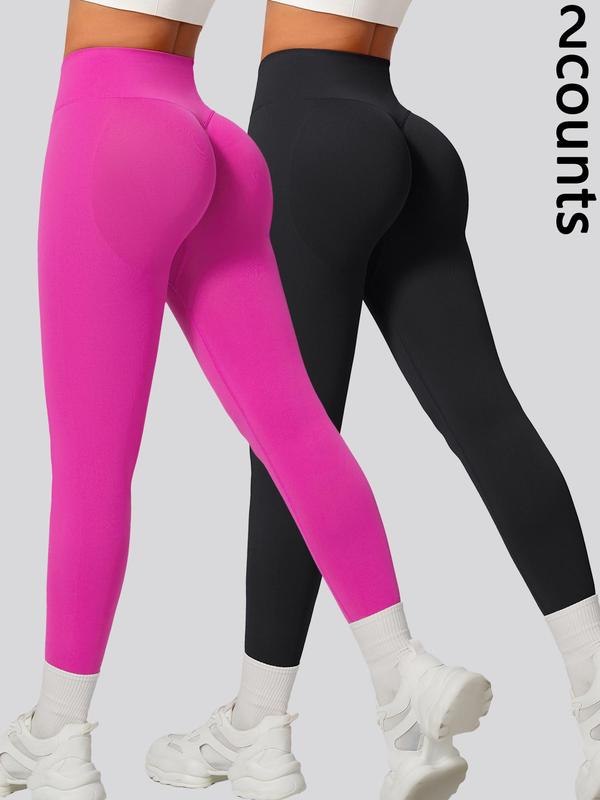 Women's Solid High Waist Sports Leggings, Sporty Comfy Breathable Seamless Skinny Pants for Yoga Gym Workout Running Cycling Hiking Walking, Ladies Sportswear for All Seasons