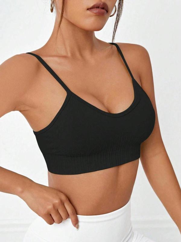 Women's Solid Wireless Sports Bra, Gym Clothing, Adjustable Strap Sports Push Up Bra, Summer Bralettes, Ladies Sportswear for Indoor Outdoor Wear, Summer Tops 2024