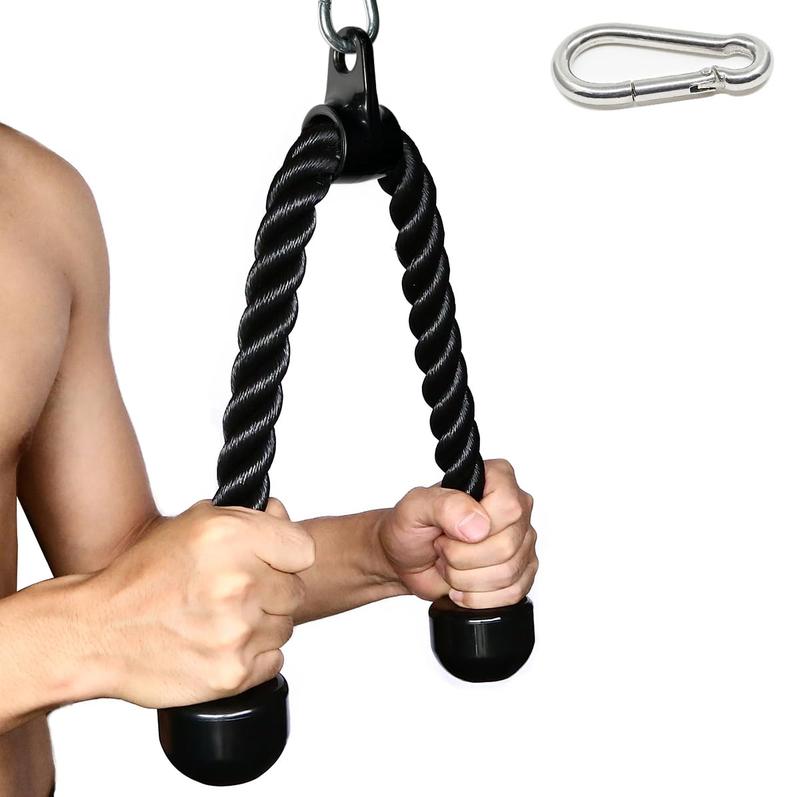 Tricep Rope 27 & 36 inches 2 Colors Fitness Attachment Cable Machine Pulldown Heavy Duty Coated Nylon Rope with Solid Rubber Ends