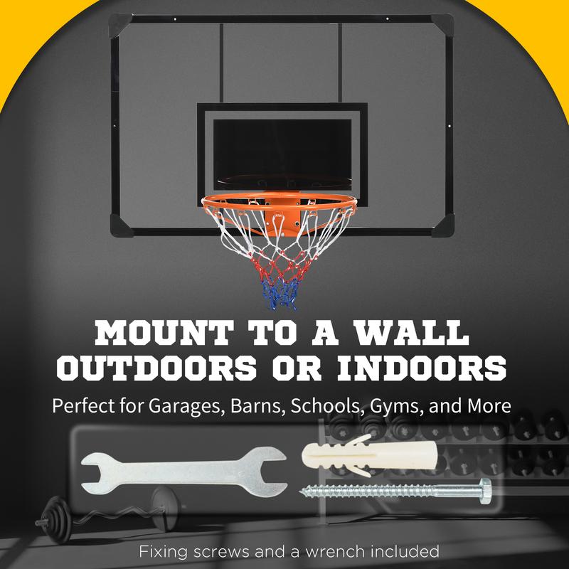 Soozier Wall Mounted Basketball Hoop with Shatter Proof Backboard, Durable Rim and All-Weather Net for Indoor and Outdoor Use