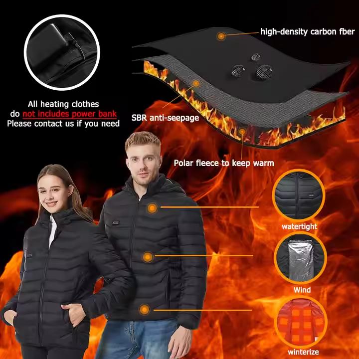 USB Heated Jacket with Detachable Hood for Outdoor Sports and Cold Weather Conditions outdoor job