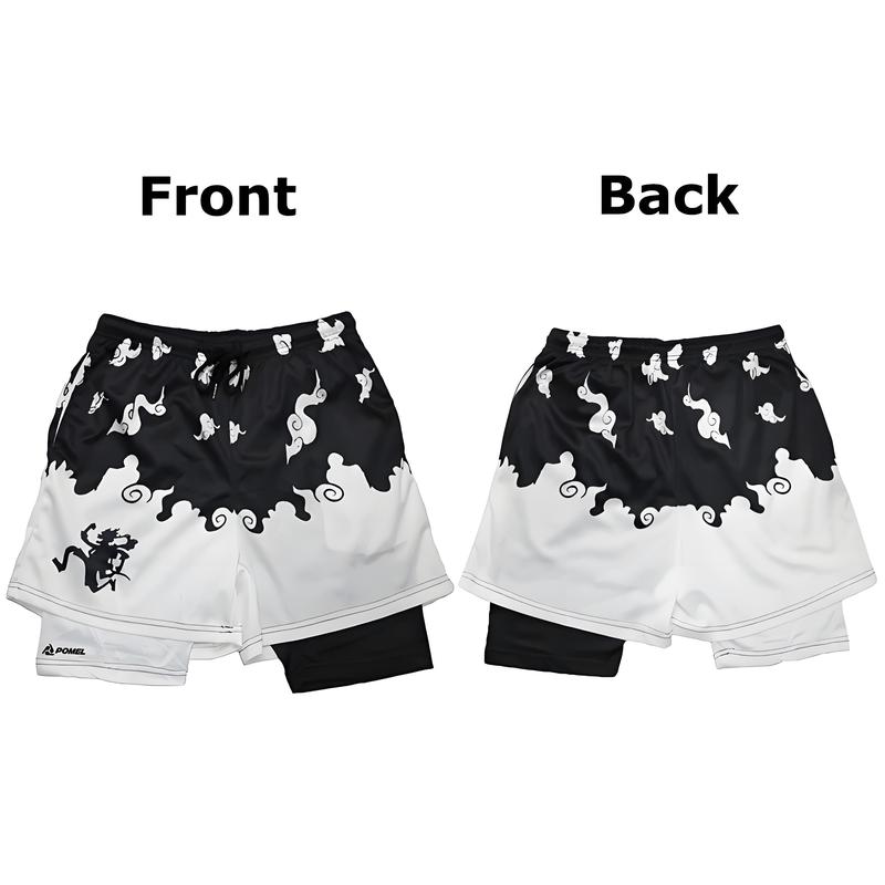 Men's Anime Performance Shorts Manga Print 2 in 1 Gym Shorts Compression Stretchy Sports Shorts Quick Dry Fitness Workout Summer