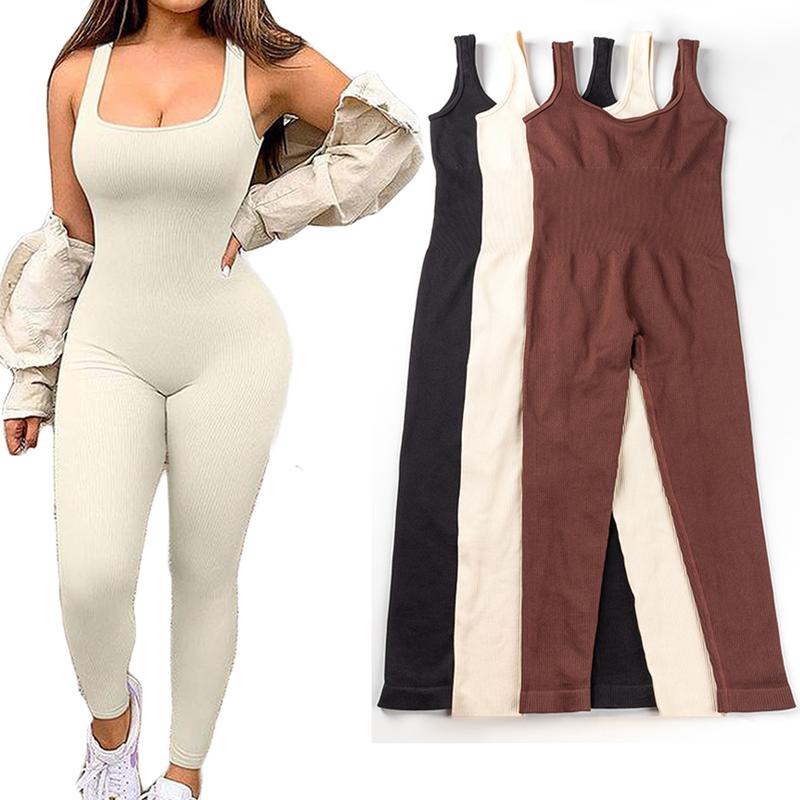 Workout Seamless Jumpsuits Yoga Ribbed One Piece Tank Tops Rompers Sleeveless Exercise Jumpsuits Tracksuit Womenswear Women Overalls Sporty Fashion