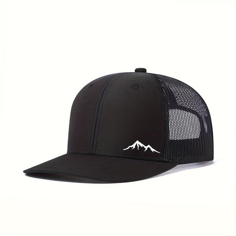 Adjustable Mesh Breathable Neutral Snapback Cap, Pre-Curved Mountain Print Elegant Baseball Cap for Outdoor Sports