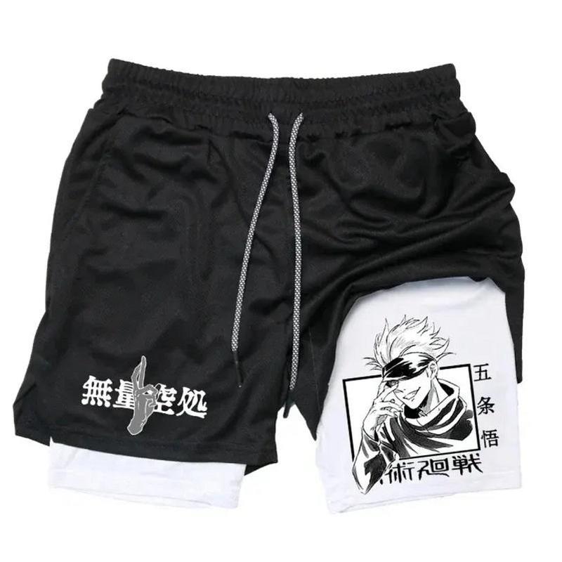 Men's Gym Workout Shorts Anime 2-in-1 Running Quick-Drying Jogging Printed Shorts Breathable Sportswear Basketball Shorts M-3XL Free shipping,Free delivery