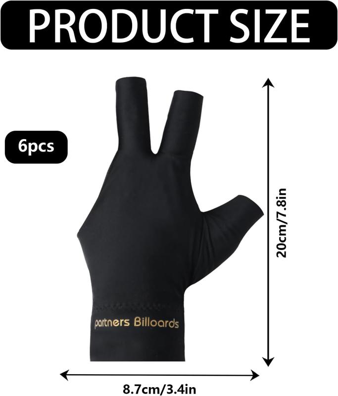 6 count Pool Gloves Billiards Left Hand, 3 Fingers Pool Billiard Gloves, Breathable Billiard Gloves for Women Men Left Hand, Cue Shooter Pool  Gloves(Black)