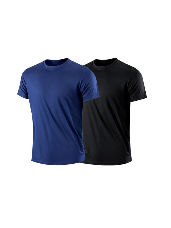 Men's 2pcs Plain Quick Dry Sports Tee, Casual Crew Neck T-Shirt for Outdoor Sports, Men Sport & Outdoor Clothing