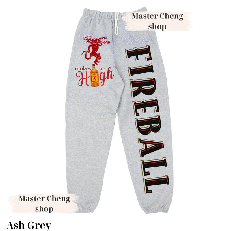 Streetwear Graphic Fireball Make Me High Unisex Sweatpants For Running, Streetwear Hip Hop Joggers, Gift For Him Menswear Trouser