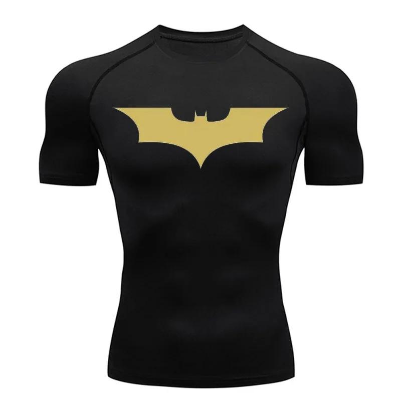 Bat Print Compression Shirts for Men Summer Short Sleeve Rash Guard Gym Workout Running Tshirt Athletic Quick Dry Tees Tops