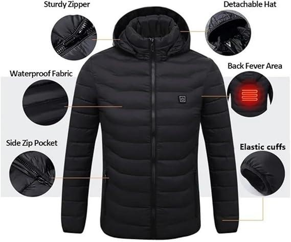 USB Heated Jacket with Detachable Hood for Outdoor Sports and Cold Weather Conditions outdoor job