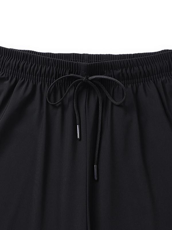 Men's Solid Letter Print Drawstring Waist Sports Shorts, Casual Loose Pocket Elastic Waist Sports Shorts for Summer, Breathable Thin Shorts for Men