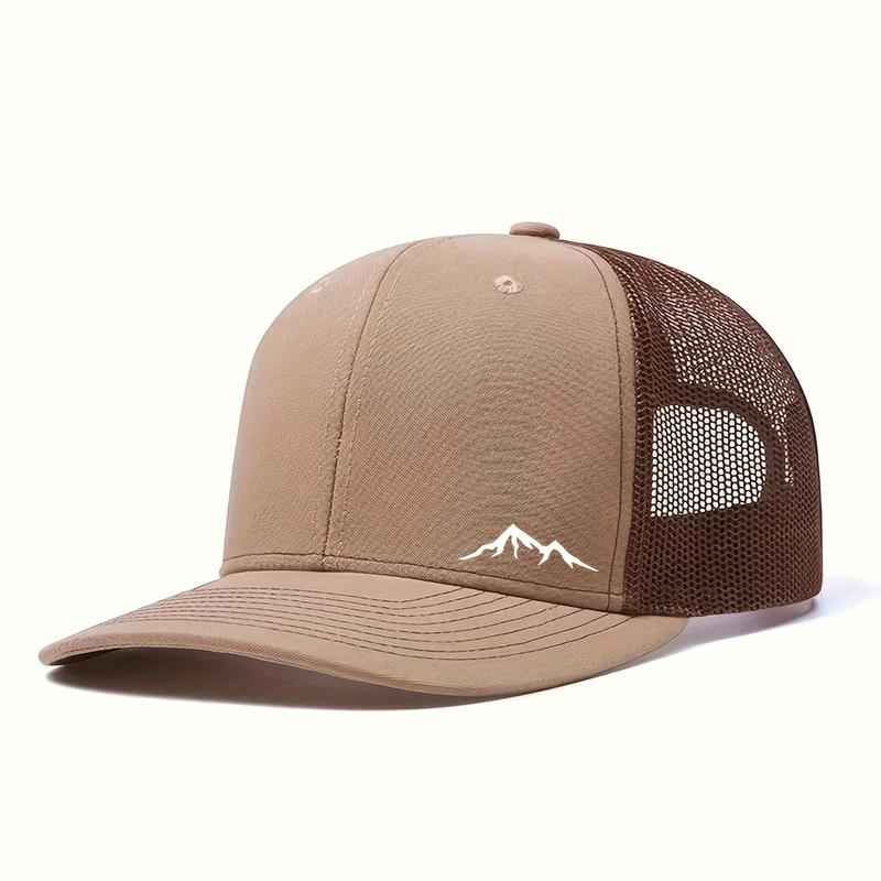 Adjustable Mesh Breathable Neutral Snapback Cap, Pre-Curved Mountain Print Elegant Baseball Cap for Outdoor Sports