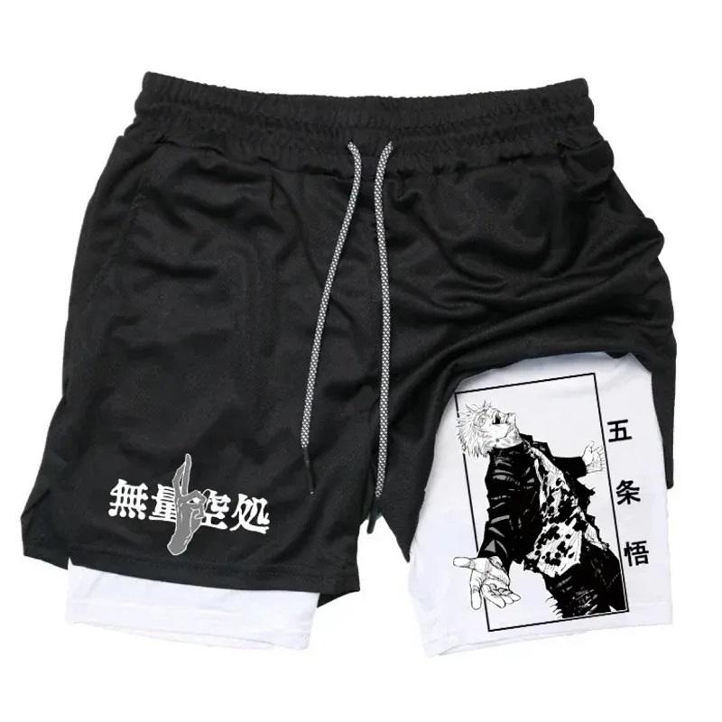 Men's Gym Workout Shorts Anime 2-in-1 Running Quick-Drying Jogging Printed Shorts Breathable Sportswear Basketball Shorts M-3XL Free shipping,Free delivery