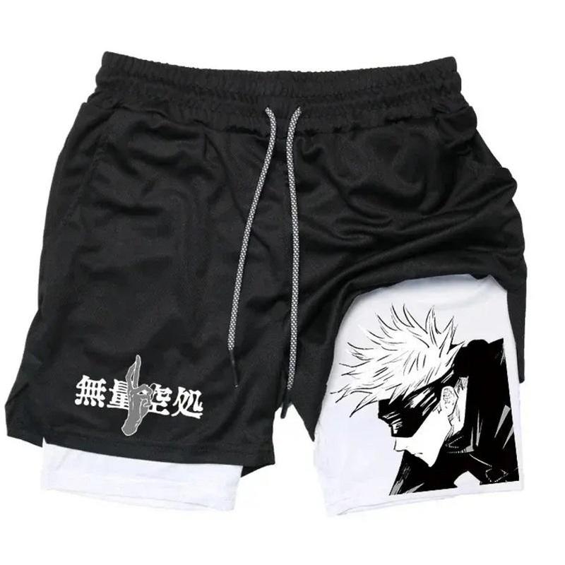 Men's Gym Workout Shorts Anime 2-in-1 Running Quick-Drying Jogging Printed Shorts Breathable Sportswear Basketball Shorts M-3XL Free shipping,Free delivery