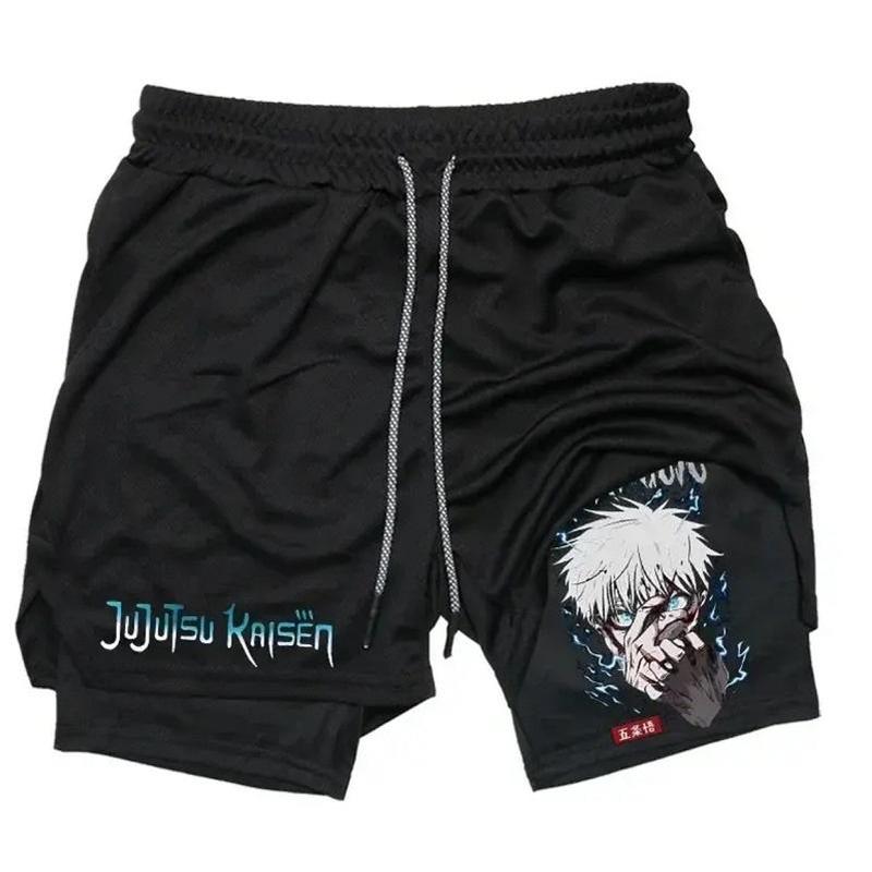 Men's Gym Workout Shorts Anime 2-in-1 Running Quick-Drying Jogging Printed Shorts Breathable Sportswear Basketball Shorts M-3XL Free shipping,Free delivery