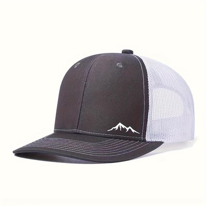 Adjustable Mesh Breathable Neutral Snapback Cap, Pre-Curved Mountain Print Elegant Baseball Cap for Outdoor Sports