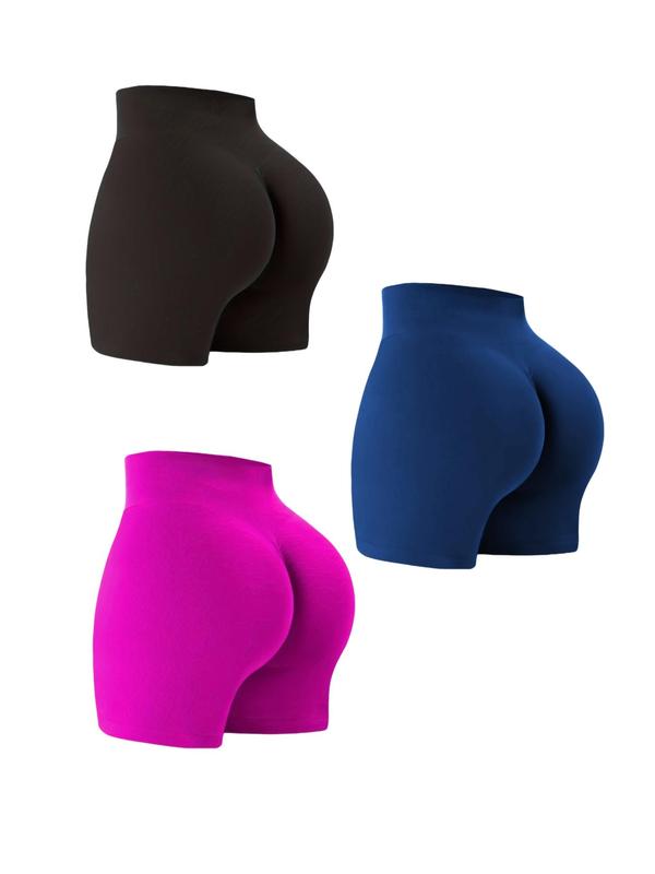 Sporty Women's Solid Color High Waist Sports Shorts, High Stretch Seamless Yoga Shorts, Ladies Sportswear for Indoor Outdoor Wear