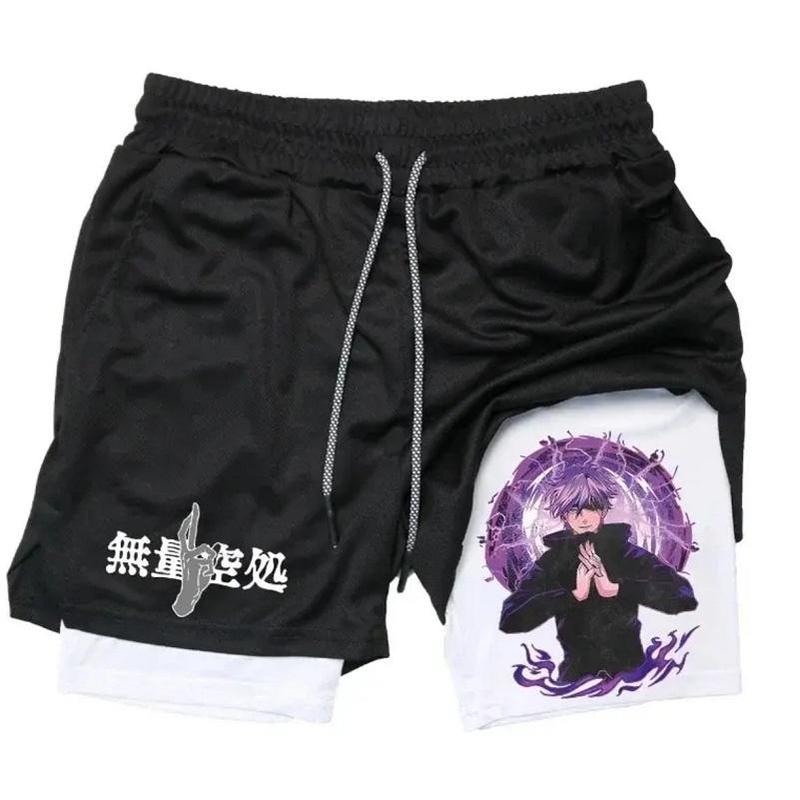 Men's Gym Workout Shorts Anime 2-in-1 Running Quick-Drying Jogging Printed Shorts Breathable Sportswear Basketball Shorts M-3XL Free shipping,Free delivery