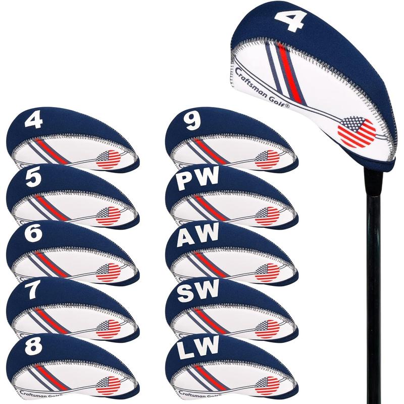 Craftsman Golf US Flag Neoprene Golf Club Head Cover Wedge Iron Protective Headcover for All Brands Golf Club Head Protector Gift for Men Women