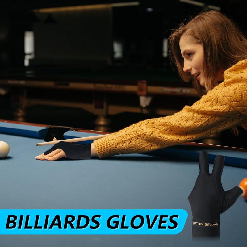 6 count Pool Gloves Billiards Left Hand, 3 Fingers Pool Billiard Gloves, Breathable Billiard Gloves for Women Men Left Hand, Cue Shooter Pool  Gloves(Black)