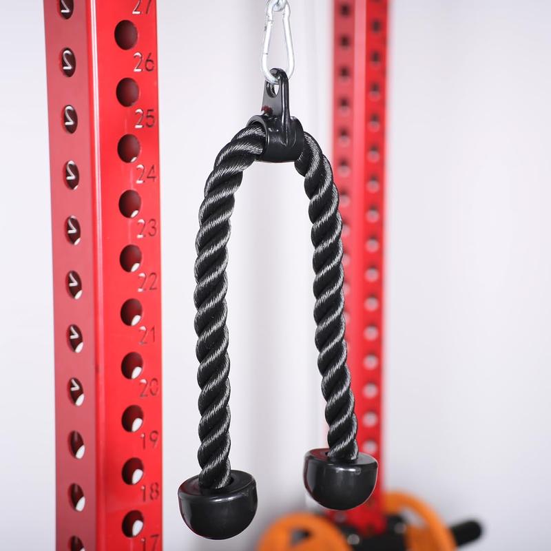 Tricep Rope 27 & 36 inches 2 Colors Fitness Attachment Cable Machine Pulldown Heavy Duty Coated Nylon Rope with Solid Rubber Ends